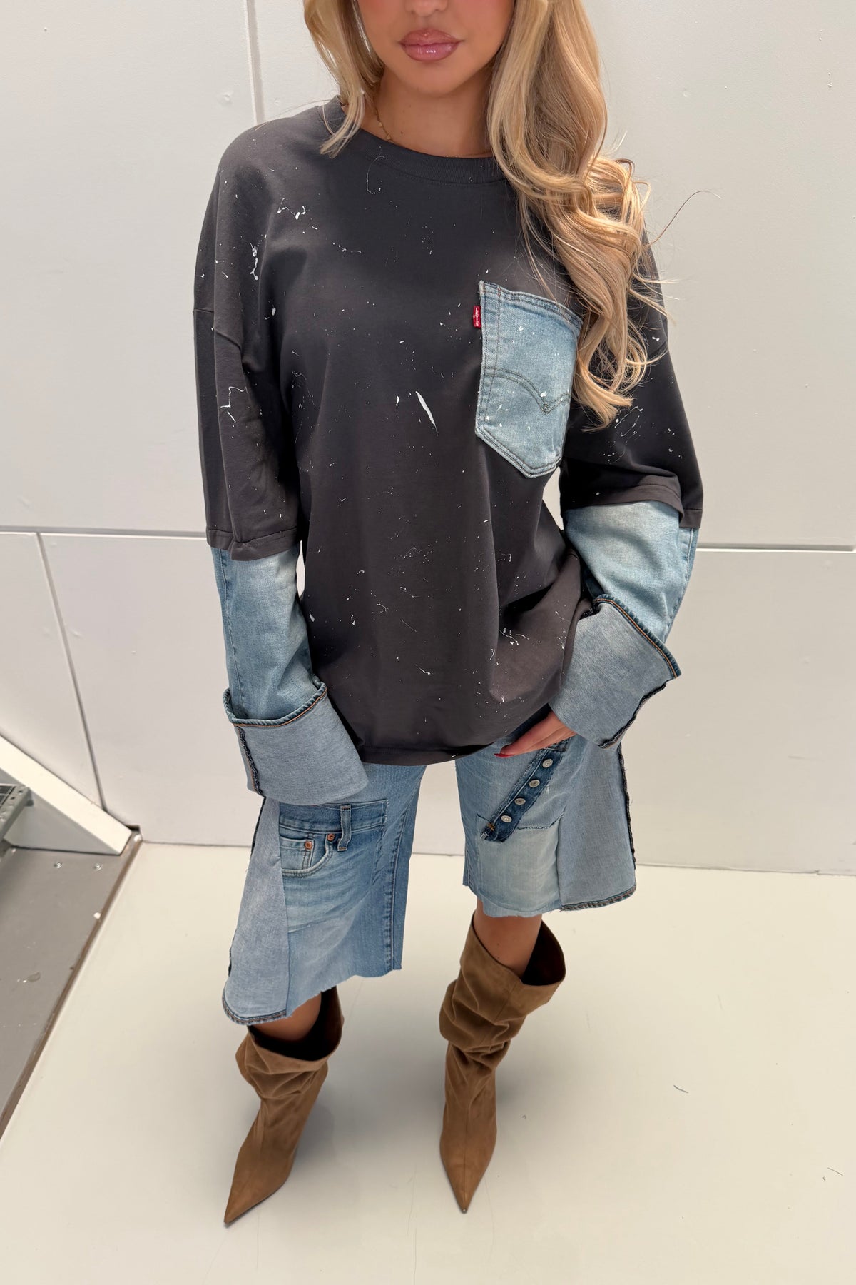 'PAINT' denim sleeves t-shirt