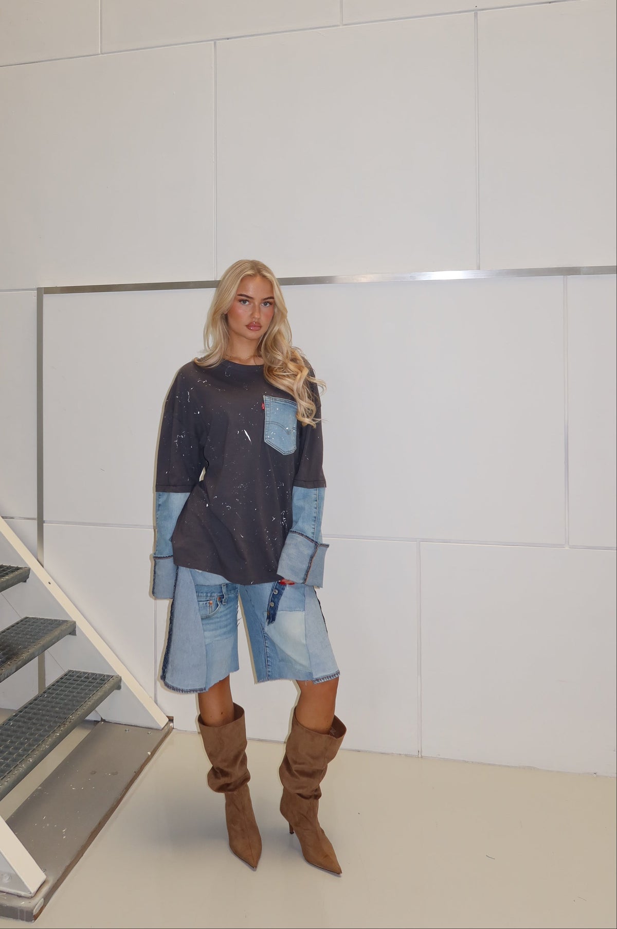 'PAINT' denim sleeves t-shirt