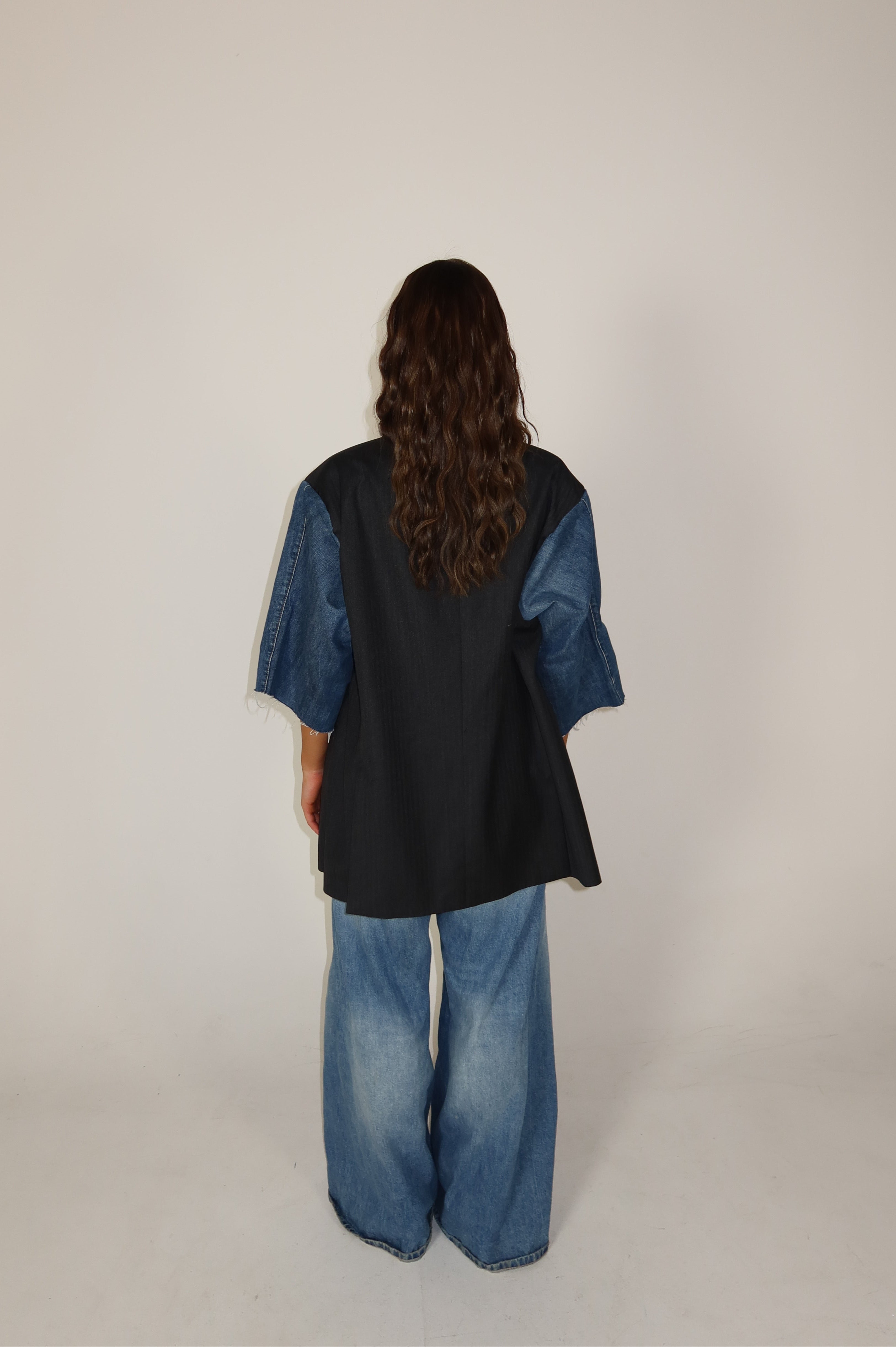 'SLAY' denim short sleeve blazer