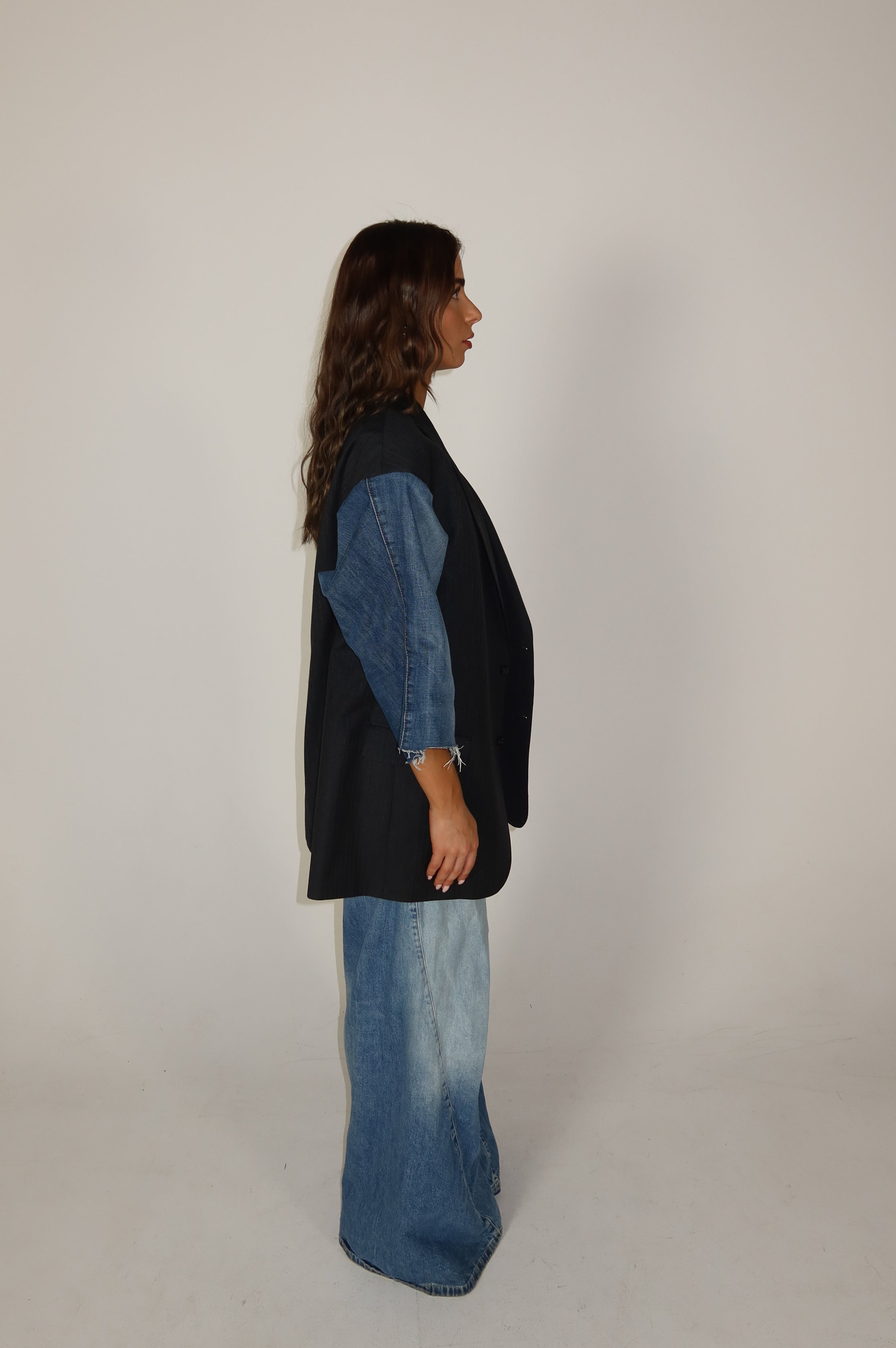'SLAY' denim short sleeve blazer