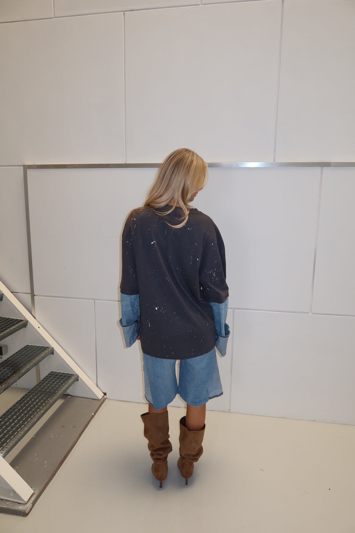 'PAINT' denim sleeves t-shirt