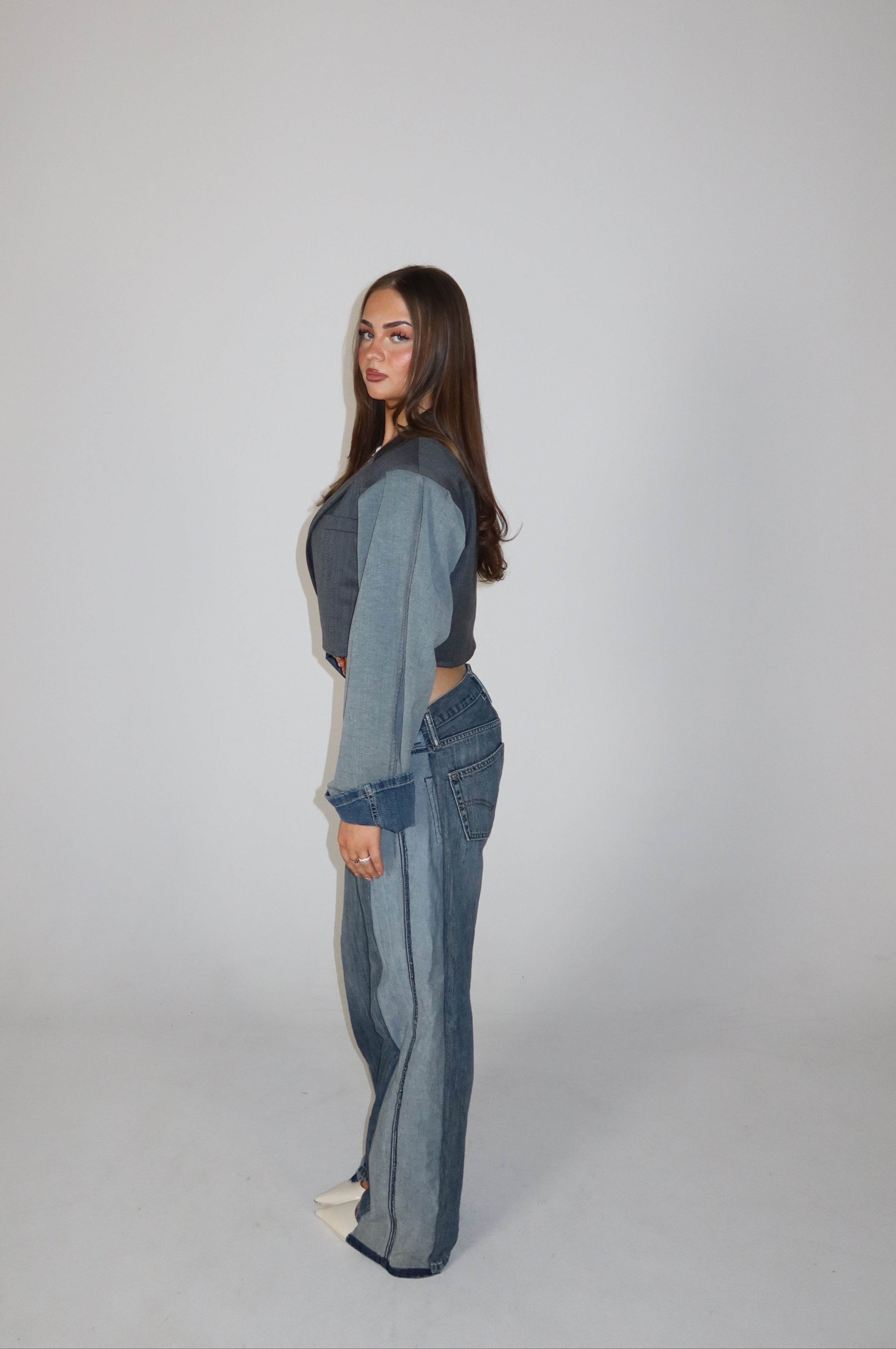 'REVERSED' denim blazer