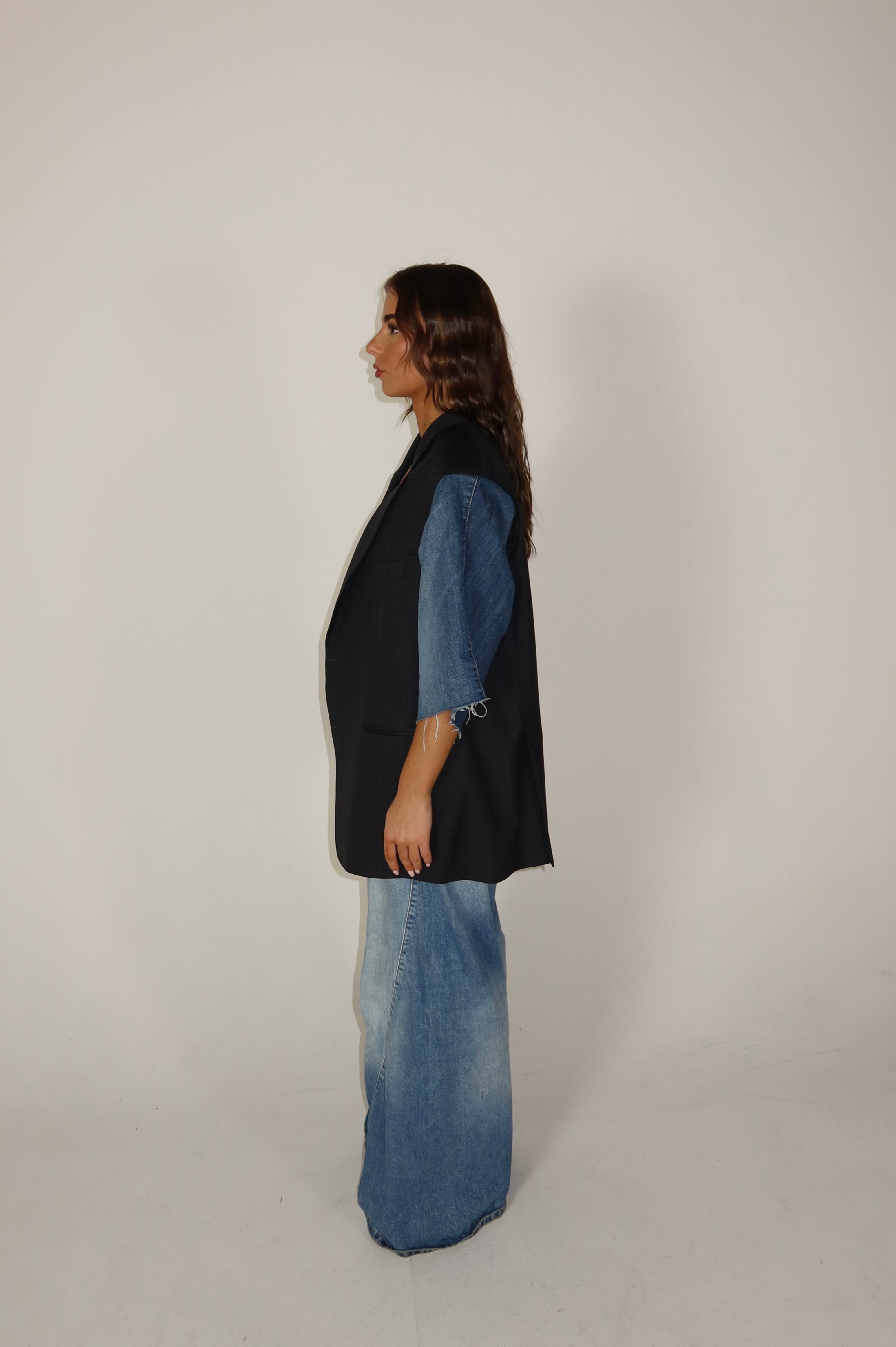 'SLAY' denim short sleeve blazer